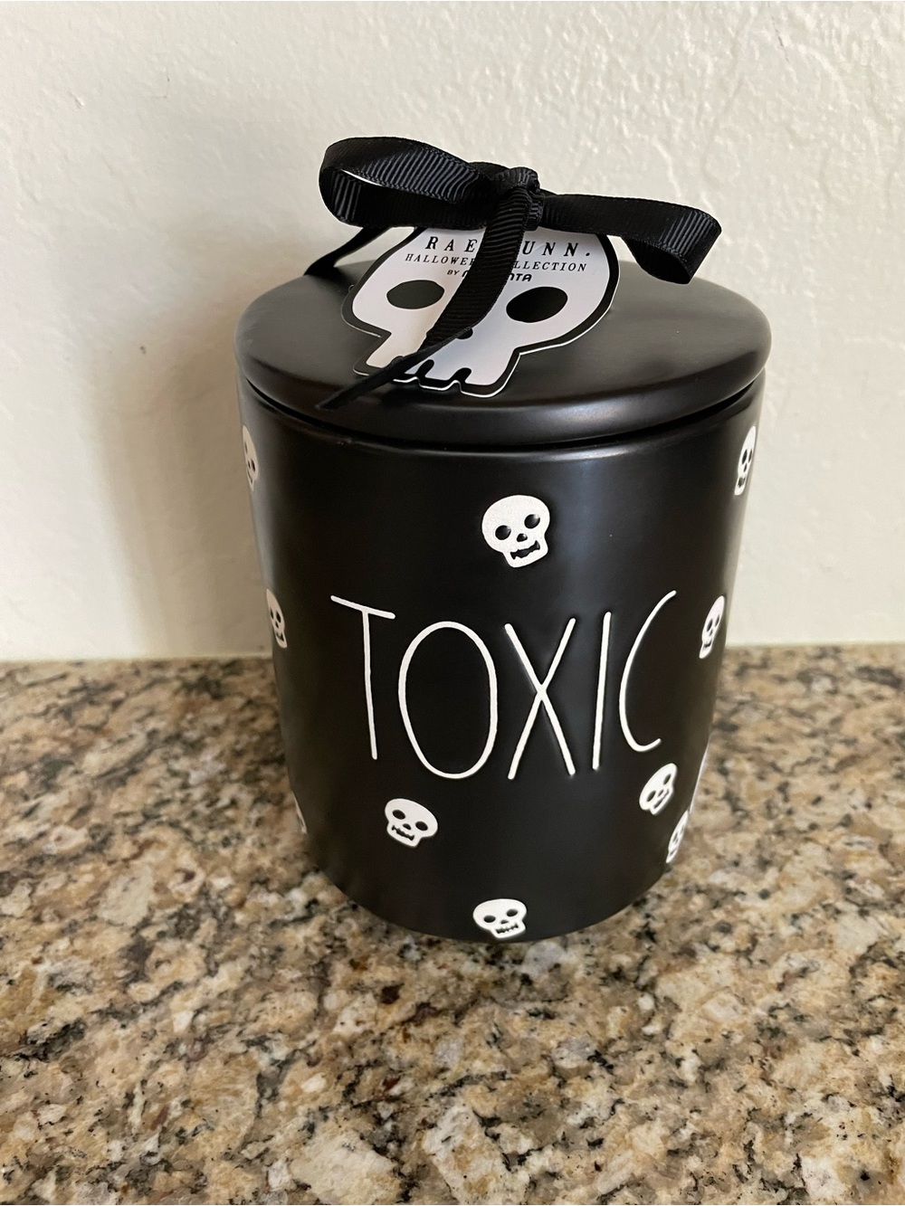 Rae Dunn Black & White 'TOXIC' Skull Canister